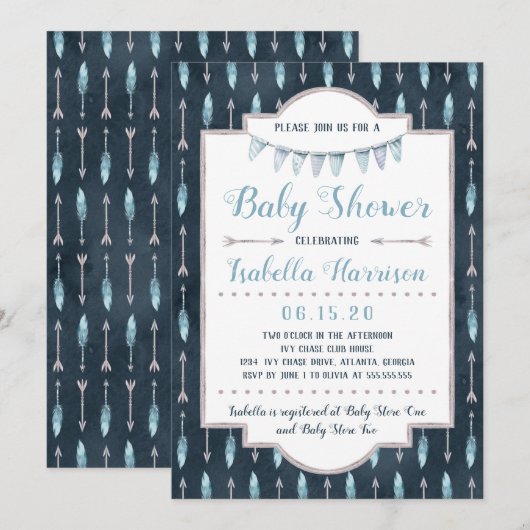 Boho Baby shower Uitnodiging (Voorkant / Achterkant)