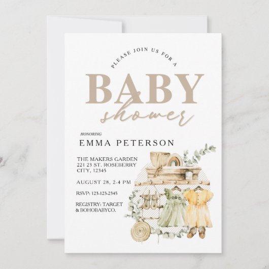 Boho Baby shower-uitnodiging, het is een meisje! I Kaart (Voorkant)