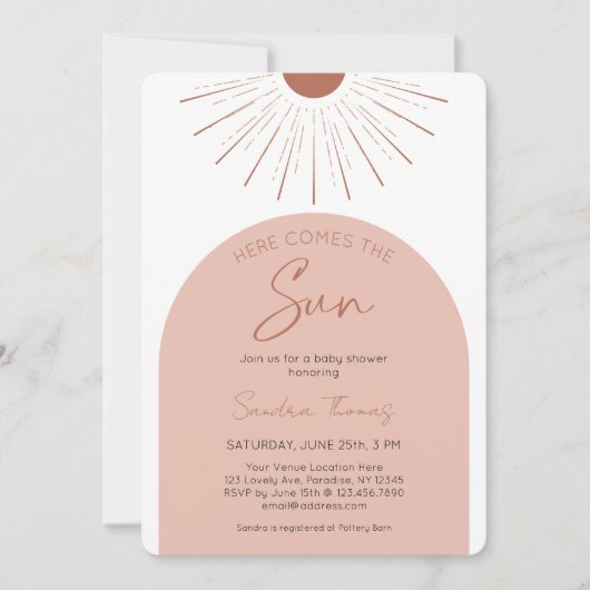 Boho Baby Shower Uitnodiging Hier Komt De Zon (Voorkant)