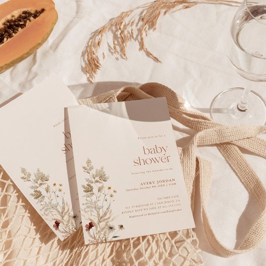 Boho Baby Shower Uitnodiging | Moderne Herfst Bloe