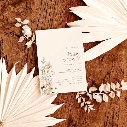 Boho Baby Shower Uitnodiging | Moderne Herfst Bloe