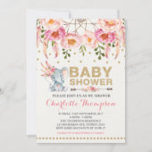 Boho Baby shower Uitnodiging Roze Gouden Olifant (Voorkant)