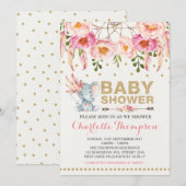 Boho Baby shower Uitnodiging Roze Gouden Olifant (Voorkant / Achterkant)