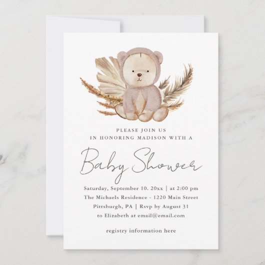 Boho Baby shower Uitnodiging tot het zoete Beer (Voorkant)