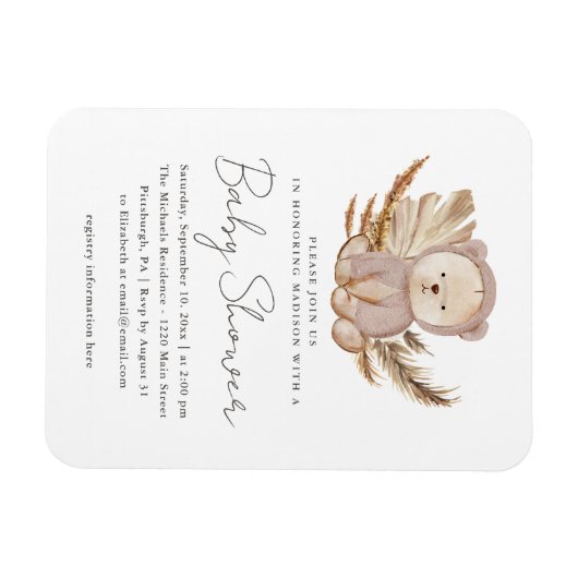 Boho Baby shower Uitnodiging tot het zoete Beer Magneet (Horizontaal)