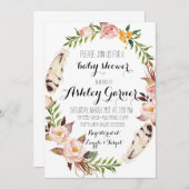 Boho Baby shower Uitnodiging, Veer, Bloem Kaart (Voorkant / Achterkant)