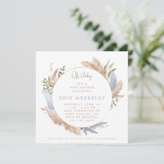 Boho Baby shower Uitnodiging voor Baby Boy (Staand voorkant)