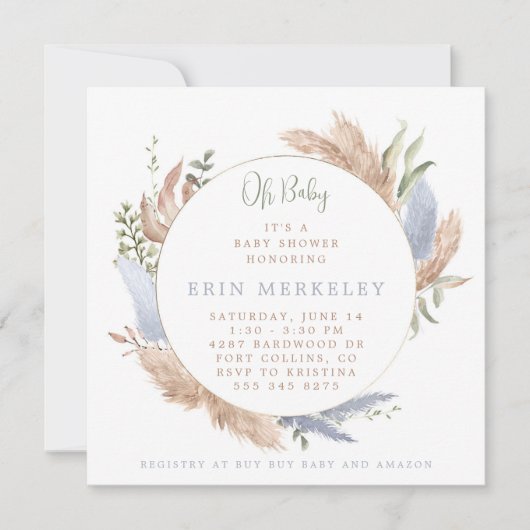 Boho Baby shower Uitnodiging voor Baby Boy (Voorkant)