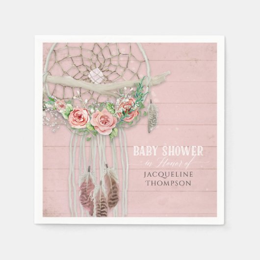 BOHO Baby shower veren Dream Catcher Wood Rozen Servetten (Voorkant)