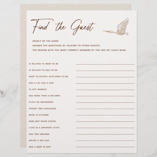 Boho Baby shower vindt het gastspel (Voorkant / Achterkant)