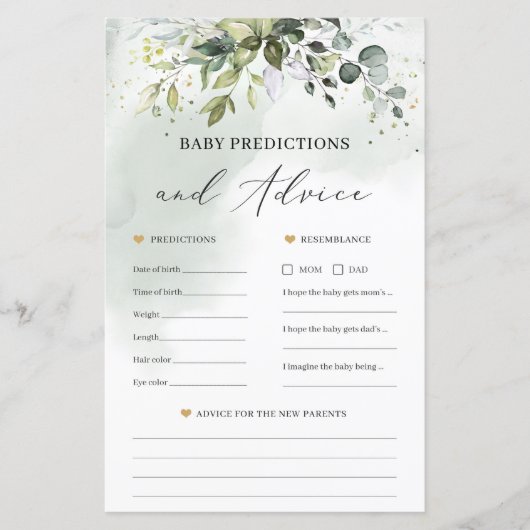Boho baby shower voorspellingen en adviesspel (Voorkant)