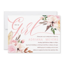 Boho Baby shower, Waterverf Bloemenuitnodiging