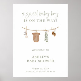 Boho Baby shower welkomstbord, groene jongensdouch Poster