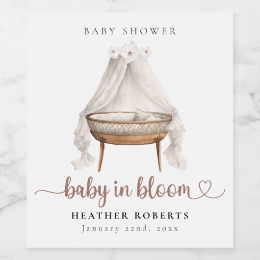 Boho Baby shower Wijnlabel Baby in Bloom Wijn Etiket (Enkel label)