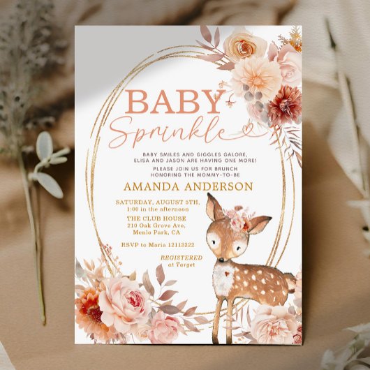 Boho Baby Sprinkle Little Deer Floral Baby shower Kaart