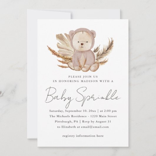 Boho Baby Sprinkle Uitnodiging met zoet Beer (Voorkant)