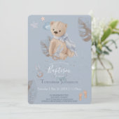 Boho baby teddy beer Baptism Invitation Kaart (Staand voorkant)