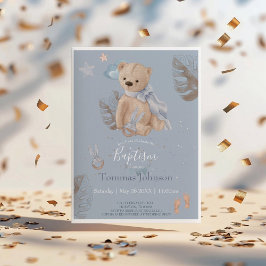 Boho baby teddy beer Baptism Invitation Kaart