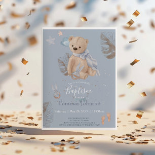 Boho baby teddy beer Baptism Invitation Kaart