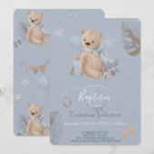 Boho baby teddy beer Baptism Invitation Kaart (Voorkant / Achterkant)