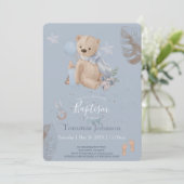 Boho baby teddy beer Baptism Invitation Kaart (Staand voorkant)