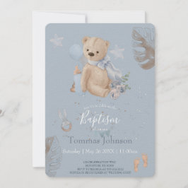 Boho baby teddy beer Baptism Invitation Kaart