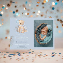 Boho baby teddy beer Birthday Uitnodiging