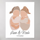 Boho Baby Twin Boys Name Nursery Poster (Voorkant)