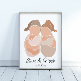 Boho Baby Twin Boys Name Nursery Poster