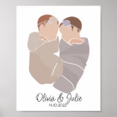 Boho Baby Twin Girls Name Nursery Poster (Voorkant)