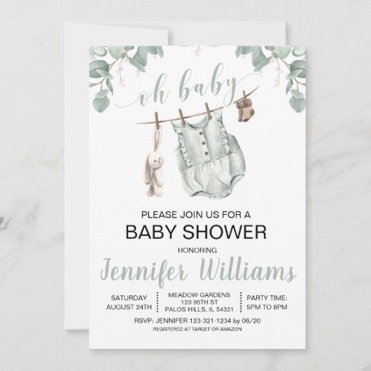 Boho babykleding baby shower-uitnodiging kaart (Voorkant)