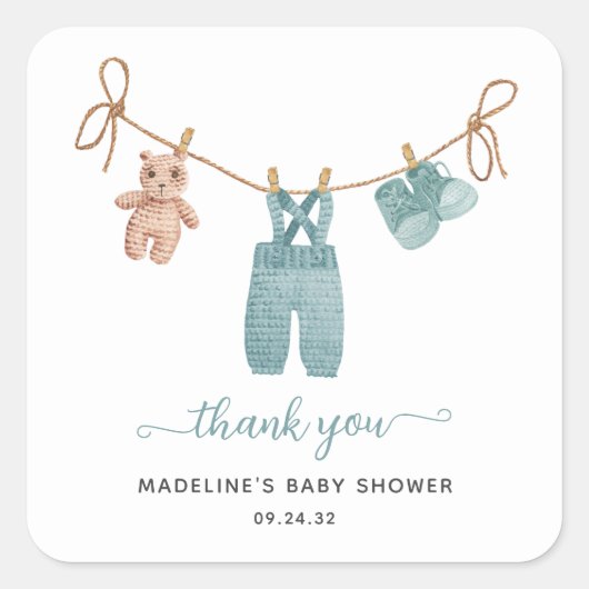 BOHO Babykleding Jongen Baby shower Vierkante Sticker (Voorkant)