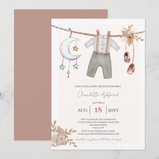 Boho babykleren jongens babyshower uitnodiging (Voorkant / Achterkant)