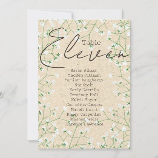 Boho Baby's Breath Table Number (aantal zitplaatse Kaart (Voorkant)