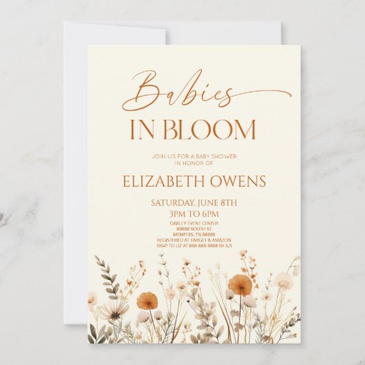 Boho baby's in bloei Wildflower Baby shower Kaart (Voorkant)