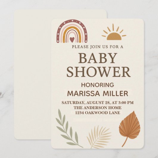 Boho babyshower uitnodiging (Voorkant / Achterkant)