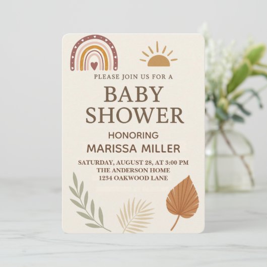 Boho babyshower uitnodiging (Staand voorkant)