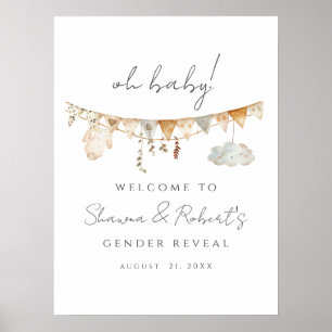 Boho-babyshower-welkombord voor geslacht onthullin poster