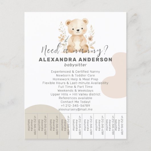 Boho Babysitter Beer Waterverf Service Tear-Off Flyer (Voorkant)