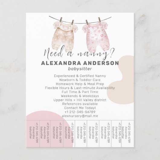 Boho Babysitter Waterverf Service Tear-Off Flyer (Voorkant)