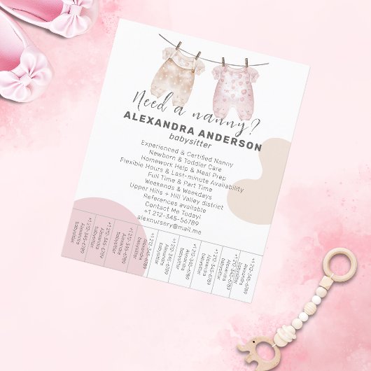 Boho Babysitter Waterverf Service Tear-Off Flyer