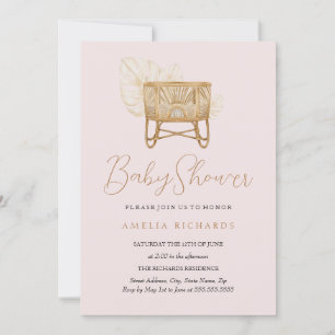 Boho babywieg roze baby shower kaart