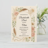 Boho Bachelorette Feest Uitnodiging | Neutrale Blo (Staand voorkant)