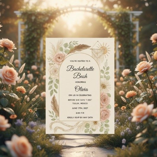 Boho Bachelorette Feest Uitnodiging | Neutrale Blo