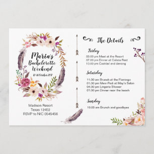 Boho Bachelorette Weekend Itinerary Invitation Kaart