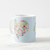Boho Bailee | Blue Pastel Floral Heart Initiaal Koffiemok (Voorkant links)