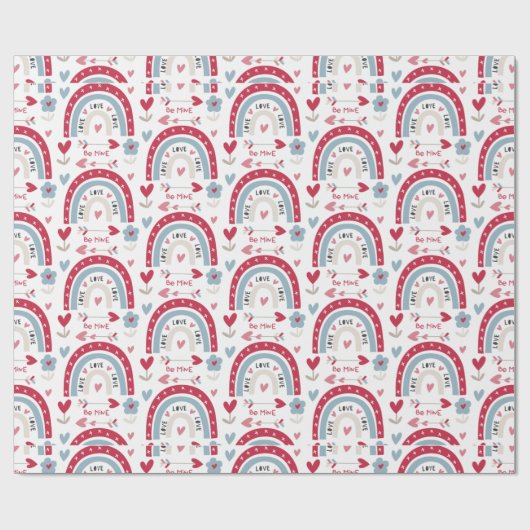 Boho Bainbow Valentijnsdag Pattern Cadeaupapier (Vlak)