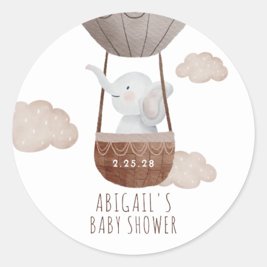 Boho Balloon Elephant Baby shower Ronde Sticker (Voorkant)