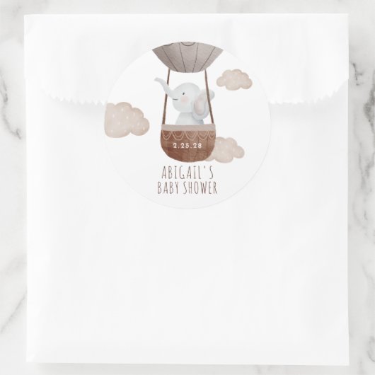 Boho Balloon Elephant Baby shower Ronde Sticker (Tas)
