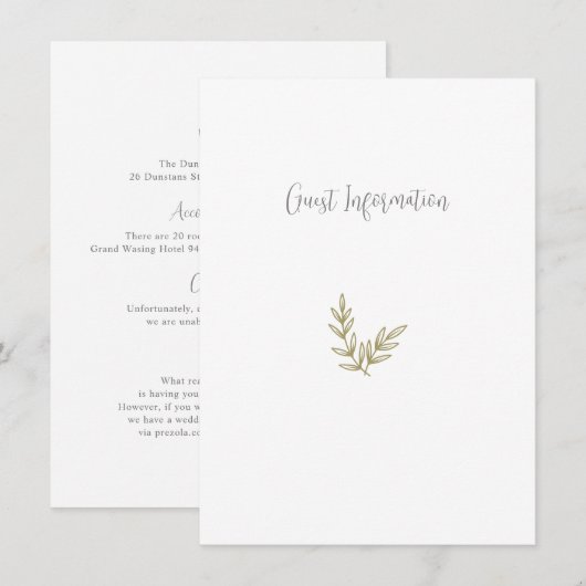 Boho Bamboe Botanisch blad Zacht Elegant groen Informatiekaartje (Voorkant / Achterkant)